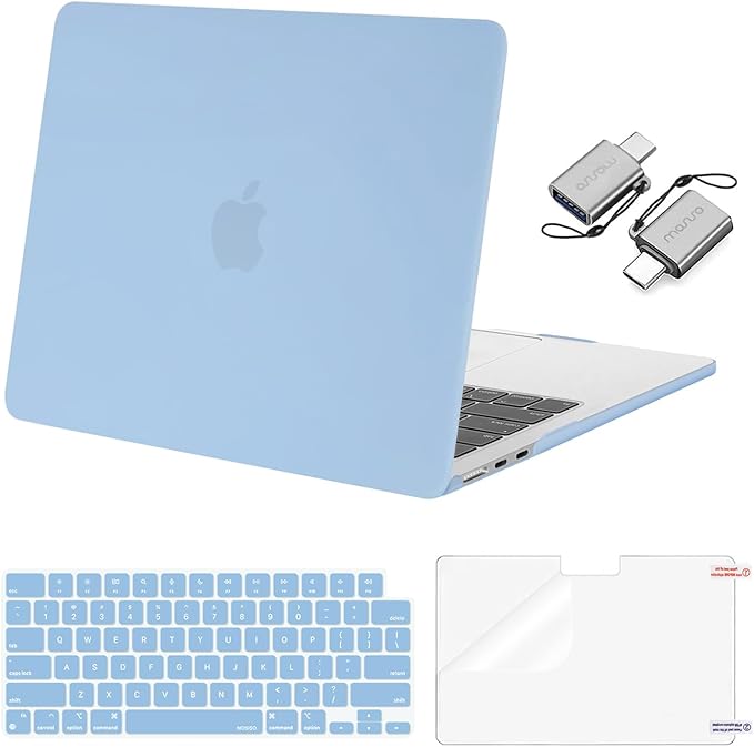 MOSISO Compatible with MacBook Air 13 inch Case M5 2026 M4 2025 M3 M2 2024-2022 A3449 A3240 A3113 A2681, Hard Shell&Keyboard Cover&Screen Film&Type C for MacBook Air 13.6 inch Case, Air Blue