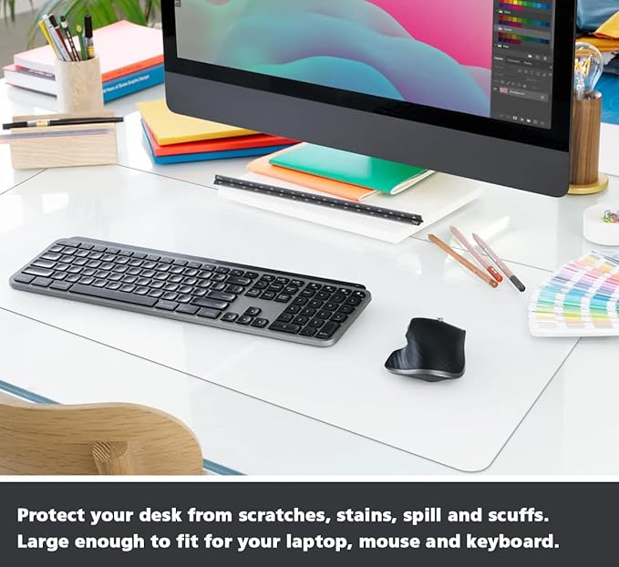 Clear Writing Desk Pad 17 x 36 Inch Waterproof PVC Desk Table Cover Protector on Top of Desks Large Desk Blotter Pad Non-Slip Laptop Desktop Writing Mat for Office Home Decor with Mouse Pad