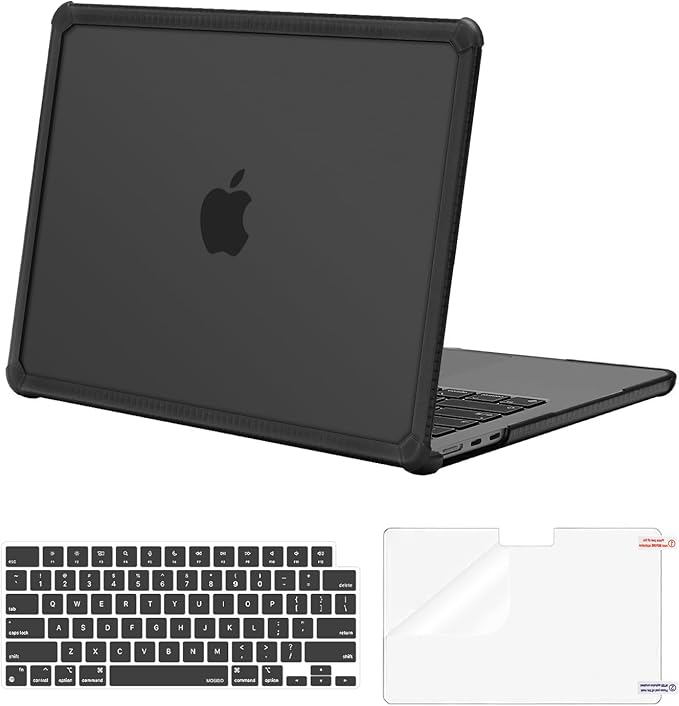 MOSISO Compatible with MacBook Air 13 inch Case M5 2026 M4 2025 M3 M2 2024-2022 A3449 A3240 A3113 A2681,3 in 1 Kit Crack-Resistant Heavy Duty Protective Plastic Hard Case with TPU Bumper, Black