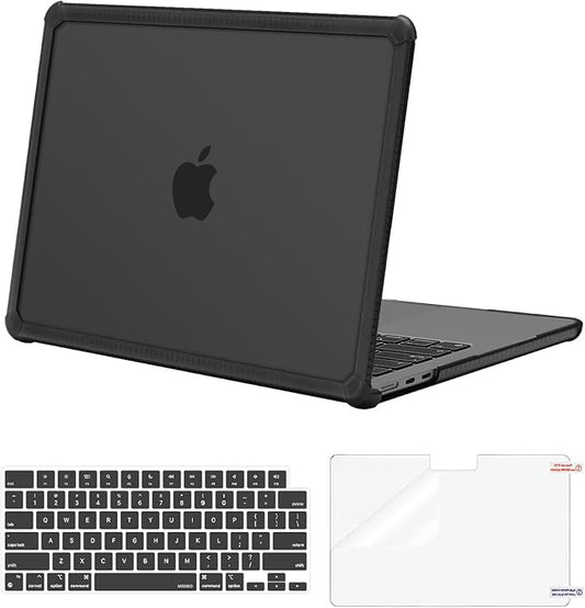 MOSISO Compatible with MacBook Air 13 inch Case M5 2026 M4 2025 M3 M2 2024-2022 A3449 A3240 A3113 A2681,3 in 1 Kit Crack-Resistant Heavy Duty Protective Plastic Hard Case with TPU Bumper, Black