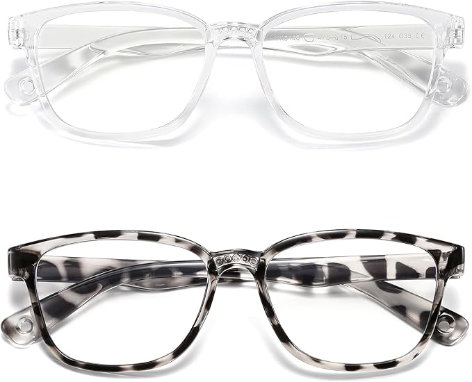 Kids Blue Light Blocking Glasses 2 Pack, Anti Eyestrain, Computer TV Phone Glasses for Boys Girls Age 3-9 (Transparent+Leopard)