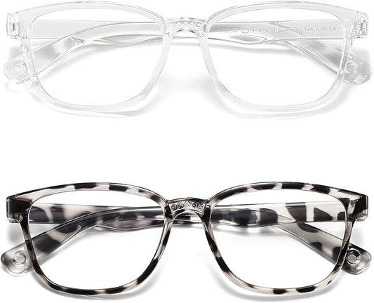 Kids Blue Light Blocking Glasses 2 Pack, Anti Eyestrain, Computer TV Phone Glasses for Boys Girls Age 3-9 (Transparent+Leopard)