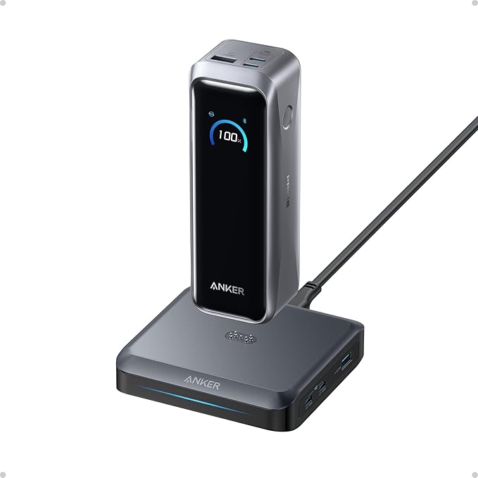 Anker Prime Power Bank and Charging Base, 20,100mAh 220W Max Portable Charger with Base for 6 Devices, Two-Way Charging, TSA-Approved, App Control, for MacBook, iPhone 17/16 Series, and More