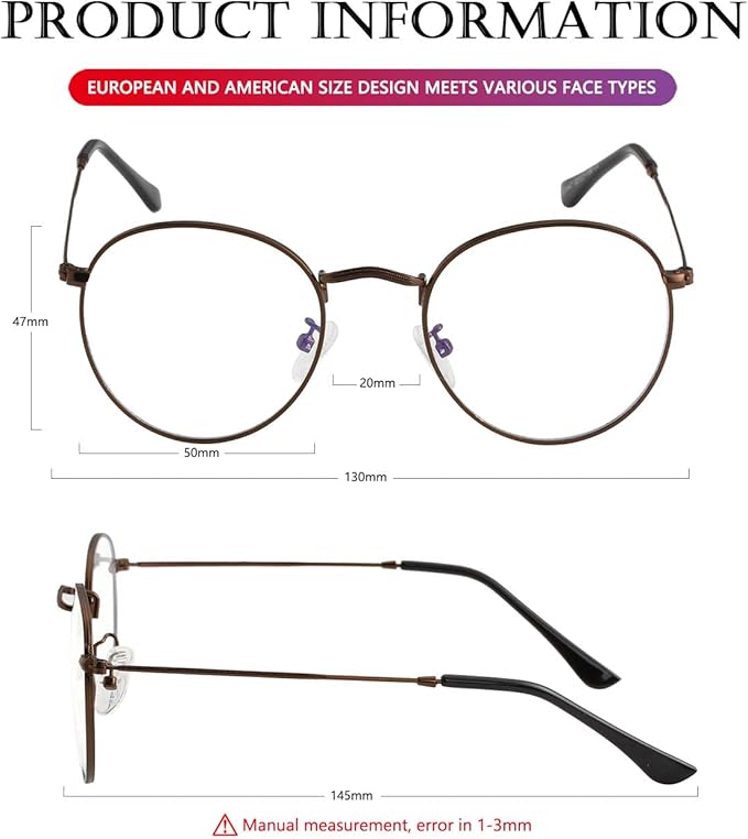AIEYEZO Blue Light Glasses for Women Men Fashion Retro Circle Wire Frames Eyeglasses Anti-Blue Light Computer Gaming Glasses