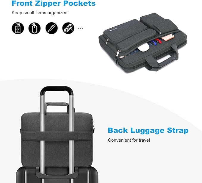 MOSISO Laptop Shoulder Bag 15.6 inch, 15-15.6 inch Computer Bag Compatible with MacBook Pro 16 inch, HP, Dell, Lenovo, Notebook with 2 Raised&1 Flapover&1 Horizontal Pocket&Handle&Belt, Charcoal Gray
