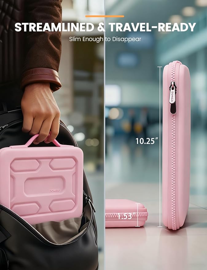 DOMISO 13.3 inch Laptop Sleeve with Handle Shockproof Computer Bag Waterproof EVA Protective Carrying Case for 13-13.3 inch Notebooks/13 MacBook Air/MacBook Pro Retina/Dell XPS 13/HP, Pink