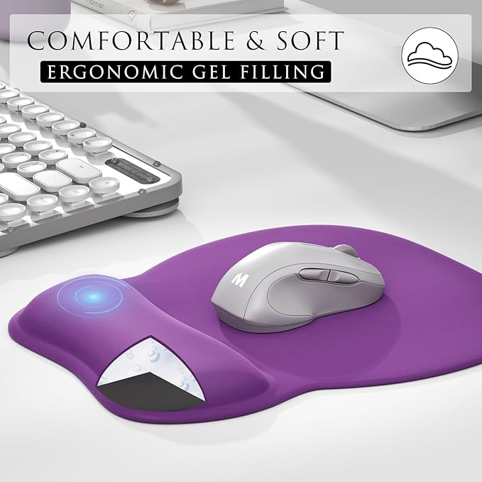 MROCO Ergonomic Mouse Pad with Gel Wrist Rest, Smooth Wrist Support Surface, Non-Slip PU Base for Pain Relief, Comfortable Mousepad for Computer, Laptop, Office & Home, 9.4 x 8.1 in, Violet Purple