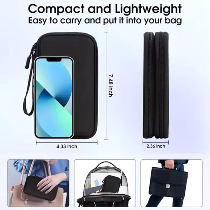 PrimeEssence Travel Cable Organizer Pouch Electronic Accessories Carry Case Portable Waterproof Double Layers Storage Bag for Cord, Charger, Phone, Earphone Black