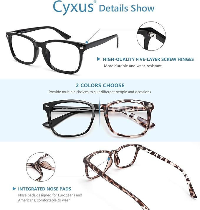 Cyxus Blue Light Glasses Men Women Reduce Eye Strain UV Blocking for Office Work Computer Screen 8082