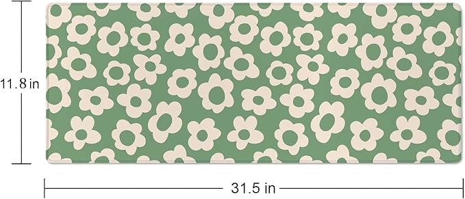 Vintage Groovy Green Flowers Gaming Mouse Pad,Extended Large Mouse Mat Desk Pad,Big Computer Keyboard Desk Pad,Stitched Edges Mousepad,3mm Thick Long Non-Slip Rubber Base Mice Pad, 31.5 X 11.8 Inch
