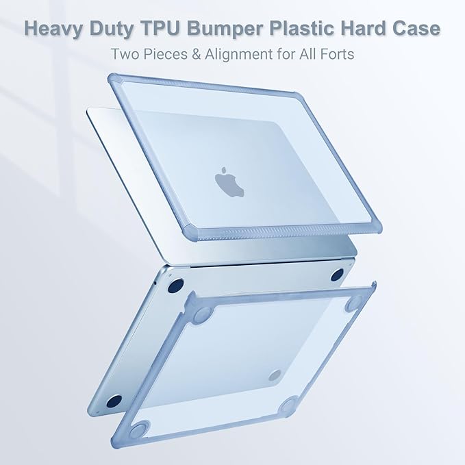 MOSISO Compatible with MacBook Air 13 inch Case M5 2026 M4 2025 M3 M2 2024-2022 A3449 A3240 A3113 A2681,3 in 1 Kit Crack-Resistant Heavy Duty Protective Plastic Hard Case with TPU Bumper, Sky Blue