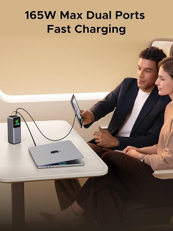 UGREEN Nexode Power Bank 20000mAh 165W with Built-in USB C Cable Laptop Travel Portable Charger, 100W Input, Fast Charging for MacBook Pro/Air/iPhone 17/16/iPad Pro/Galaxy S26 Ultra/Dell/HP and More