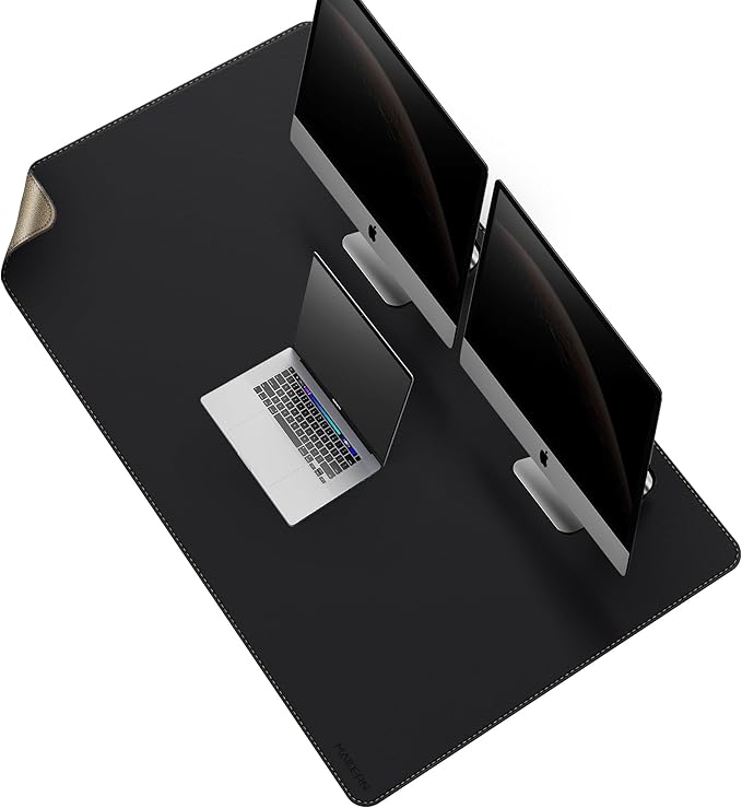 MAIDERN Leather Desk Mat, XXL 55” x 31.5” Reversible Office Desk Pad Mat, Cork & Leather Large Mouse pad for Desk, Waterproof Computer Desk Mat for Gaming Home Office (Black)