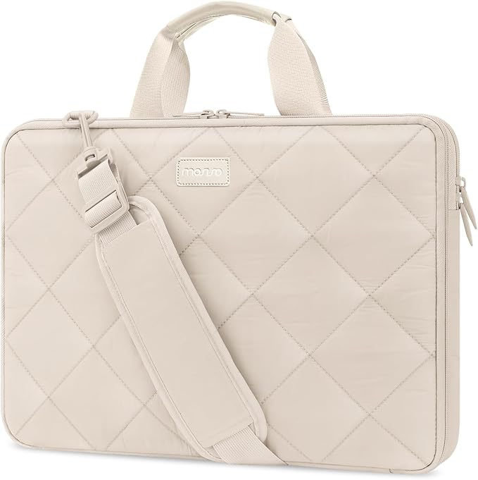 MOSISO 360 Protective Laptop Shoulder Bag, 15-15.6 inch Double Layer Fluffy Padded Laptop Bag with Anti-theft Zipper Compatible with MacBook Pro 16 inch, HP, Dell, Lenovo, Asus Notebook, Sand