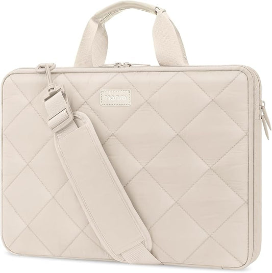 MOSISO 360 Protective Laptop Shoulder Bag, 13-13.3 inch Double Layer Fluffy Padded Laptop Bag with Anti-theft Zipper Compatible with MacBook, HP, Dell, Lenovo, Asus Notebook, Sand