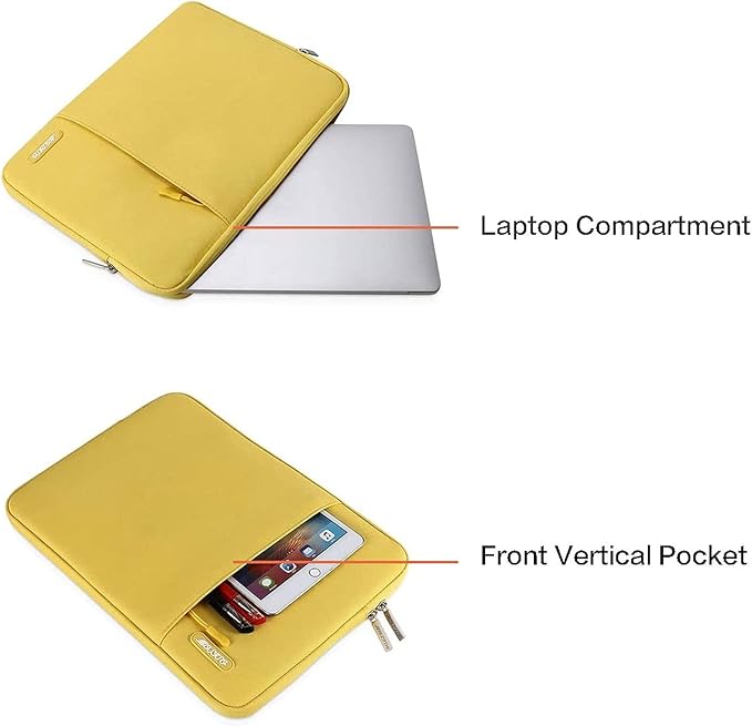 MOSISO Laptop Case 13.3 inch, 13-13.3 inch Laptop Sleeve Compatible with MacBook Air/Pro 13/Pro 14 M5 M4 M3 M2 M1, HP Dell ASUS Lenovo,Polyester Vertical Computer Sleeve Bag with Pocket, Yellow