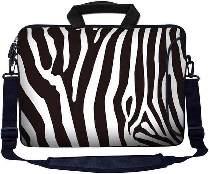 LSS Compatible with Acer, Asus, Dell, HP, Sony, MacBook and more - Zebra Print 17 inch Laptop Sleeve Bag with Extra Side Pocket, Adjustable Handle | Carrying Case with Soft Wide Padded Strap