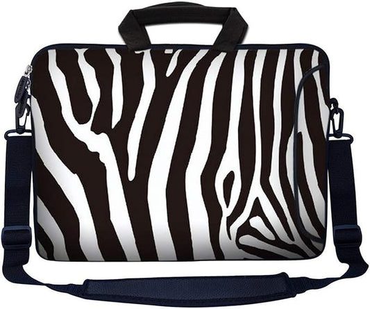 LSS Compatible with Acer, Asus, Dell, HP, Sony, MacBook and more - Zebra Print 17 inch Laptop Sleeve Bag with Extra Side Pocket, Adjustable Handle | Carrying Case with Soft Wide Padded Strap