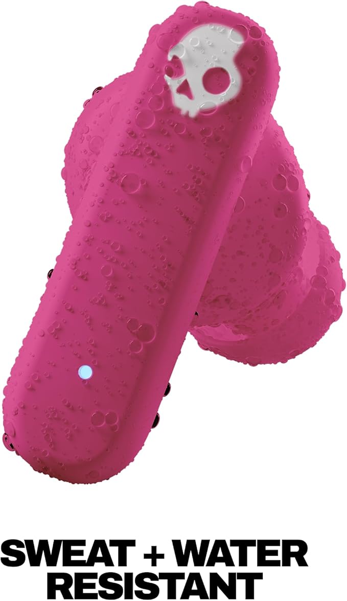 Skullcandy Smokin’ Buds Wireless Earbuds, Bluetooth Headphones, Noise Isolating Fit, Up to 20 Hours Battery, IPX4 Sweat and Water Resistant, Microphone for iPhone Android - Pink