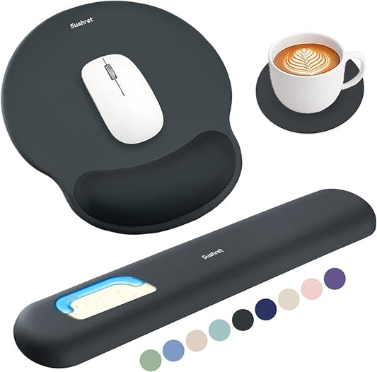 Sushret Mouse Pad and Keyboard Wrist Rest, 3-in-1 Gel Memory Foam Ergonomic Mouse Pad with Wrist Rest Set, Gaming Mousepad Arm Cushion Support for Computer Office Desk Accessories Cute Setup, Charcoal