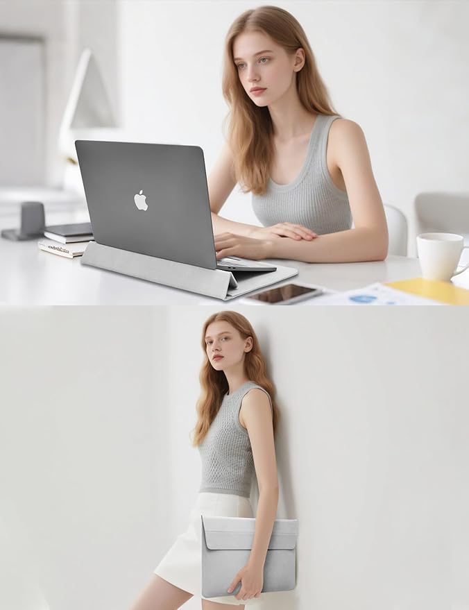 HYZUO 13.3-14 Inch Laptop Sleeve Case Bag with Adjustable Stand for MacBook Pro 14 M5/M4/M3/M2/M1 Pro/Max A3426 A3427 2026-2021, MacBook Air/Pro 13.3, 13.8-13.5 Surface Laptop, Light Gray