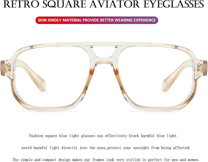 PORADAY Blue Light Blocking Glasses for Women Men 70s Retro Square Aviator Eyeglasses Rectangle Computer Eyewear