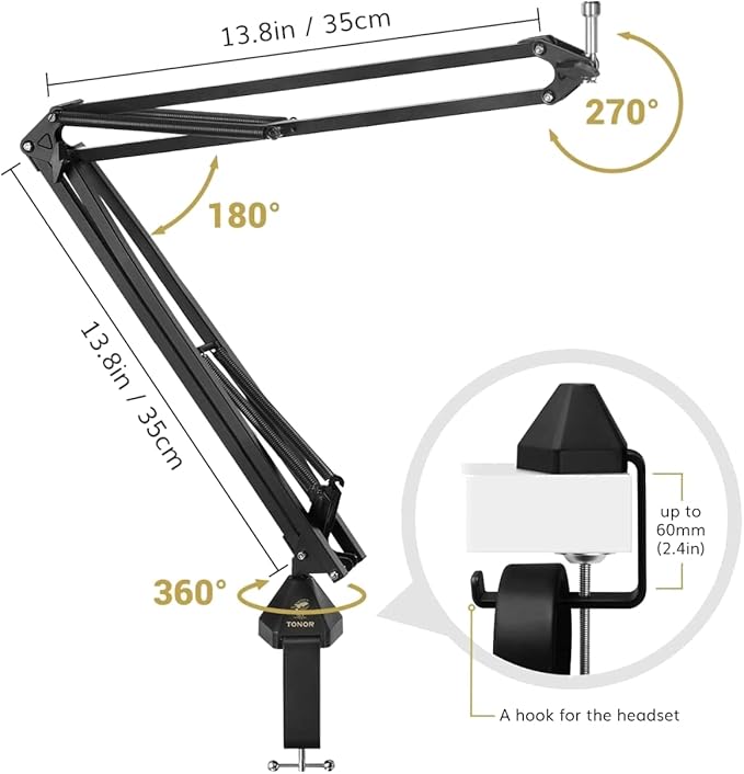 TONOR Condenser Microphone 192kHz/24Bit, USB Cardioid Computer Mic Kit with Upgraded Boom Arm/Spider Shock Mount for Recording, Streaming, Gaming, Podcasting, Voice Over, YouTube, TC-2030