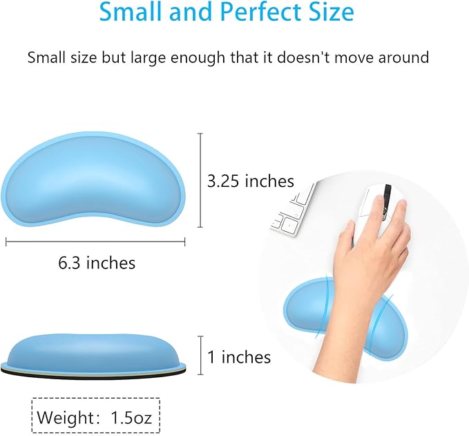 Dapesuom Mouse Wrist Rest, Ergonomic Memory Foam Mouse Wrist for Computer Desk Mats Support, PU Leather Hand Rest Pad Cushion for Gaming, Laptop, Men, Women, Pain Relief & Easy Typing, Sky Blue