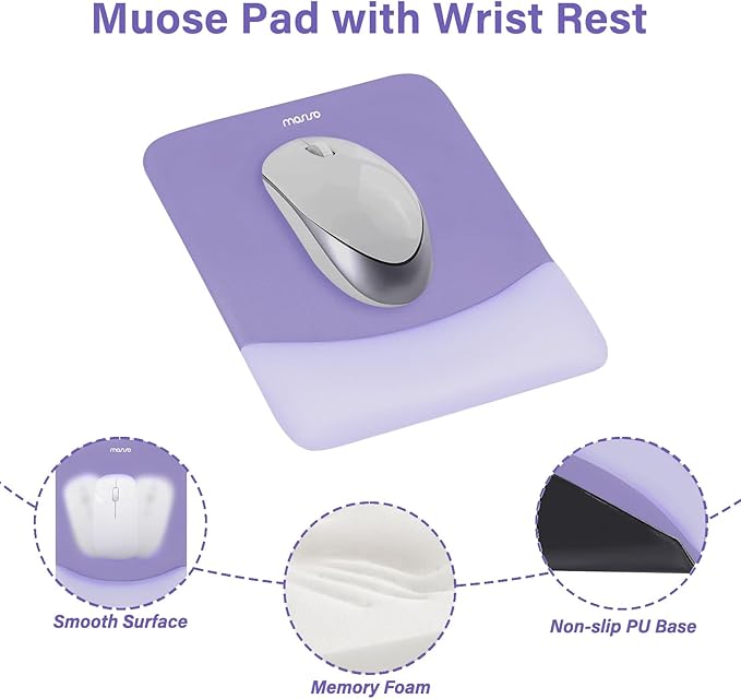 MOSISO Wrist Rest Support for Mouse Pad&Keyboard Set, Rectangular Ergonomic Mousepad Non-Slip Base Home/Office Pain Relief&Easy Typing Pad with Neoprene Cloth&Raised Silicone Lining, Purple