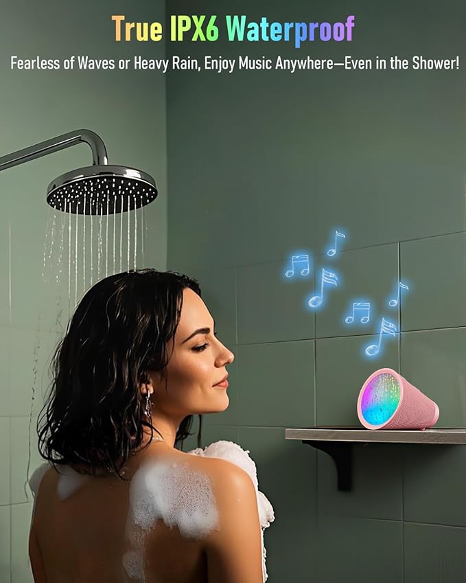 Portable Bluetooth Speaker Wireless with 9 Color Lights, 20H Playtime, Stereo Pairing, Deep Bass, IPX6 Waterproof, Bluetooth 5.3, Small Speaker for Home, Party, Outdoor, Camping