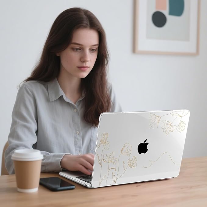G JGOO Compatible with MacBook Air 13 inch Case 2026 2025-2022 M5 A3449 M4 A3240 M3 A3113 M2 A2681, Clear Hard Shell for MacBook Air 13.6 inch Case + Keyboard Cover + Screen Protector, Gold Floral