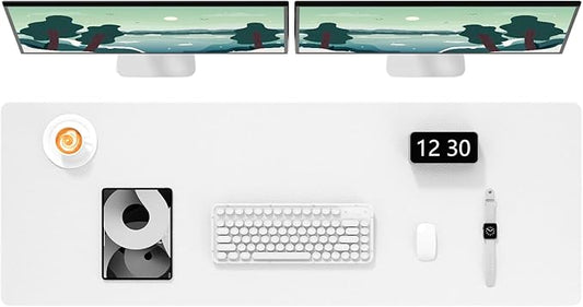 Hsurbtra Desk Pad, 48" x 17" PU Leather Desk Mat, XXXL Extended Mouse Pad, Waterproof Desktop Blotter Protector, Non-Slip Ultra Thin Large Laptop Keyboard Writing Mat for Office Home, White