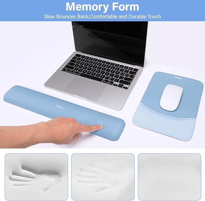 MOSISO Wrist Rest Support for Mouse Pad&Keyboard Set, Rectangular Ergonomic Mousepad Non-Slip Base Home/Office Pain Relief&Easy Typing Pad with Neoprene Cloth&Raised Silicone Lining, Stone Blue