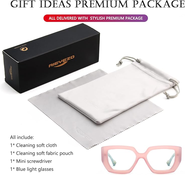 AIEYEZO Thick Frame Blue Light Glasses Men Women, Fashion Square Computer Eyeglass Anti Eyestrain & Prevent Headache
