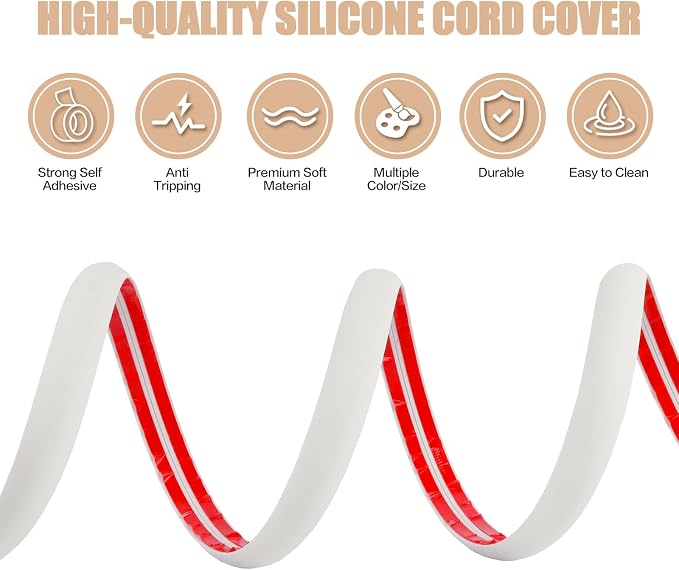 Floor Cord Cover Cable Cavity Self Adhesive Cord Hider Floor 10FT Floor Cable Management Power Cord Protector Floor Electric Cord Covers for Offices, Gym, Exhibitions (Beige, 1.97" x 10') - Image 3