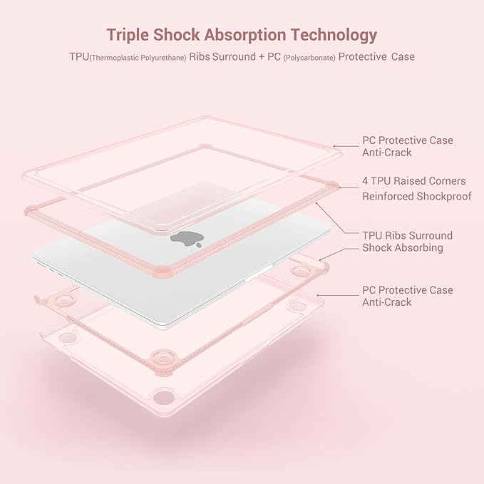MOSISO Compatible with MacBook Air 13 inch Case M5 2026 M4 2025 M3 M2 2024-2022 A3449 A3240 A3113 A2681,3 in 1 Kit Crack-Resistant Heavy Duty Protective Plastic Hard Case with TPU Bumper, Pink