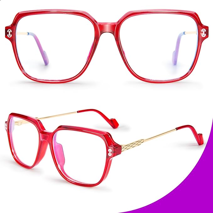VISOONE Oversized Blue Light Blocking Glasses with Chic Square TR90 Frame and Metal Temple for Women Men REMY