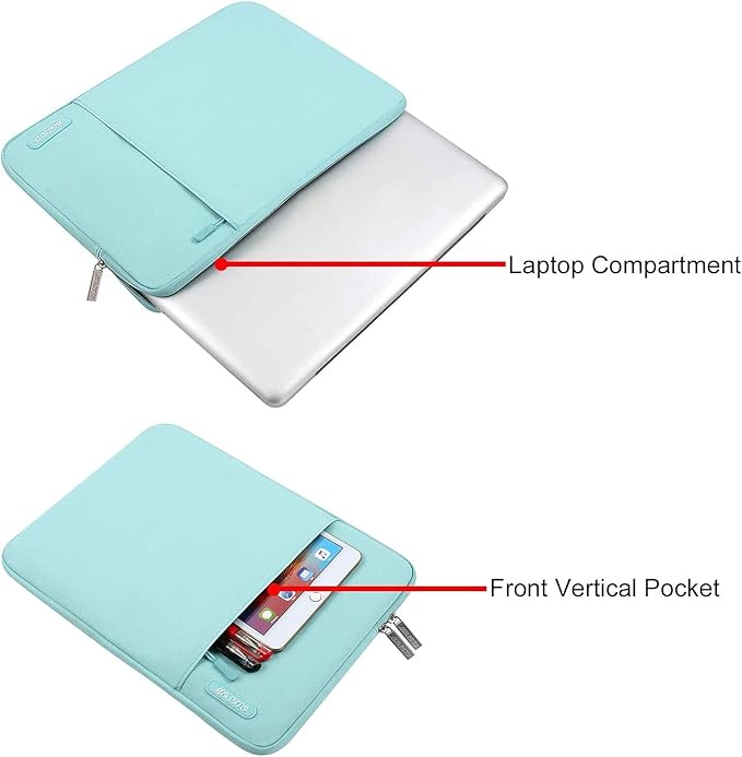 MOSISO Laptop Case 14 inch, 14 inch Laptop Sleeve Compatible with HP Lenovo Dell ASUS Acer, HP Stream, Dell Latitude, Lenovo IdeaPad, Polyester Vertical Computer Sleeve Bag with Pocket, Mint Blue