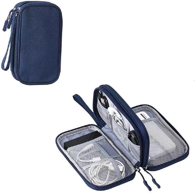 Yiasangly Electronic Organizer Bag, Waterproof Portable Travel Cable Storage Bag, Multifunctional Cord Storage Case for USB Drive, Dard Drive, Power Bank, Charger, Mouse, USB Cable, Headphones - Blue