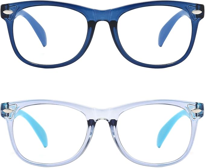 FANNYGO 2 Pack kids Blue Light Blocking Glasses For Girls And Boys Computer Blue Light Blocking Glasses For Age 3-11 (Dark blue + Light blue)