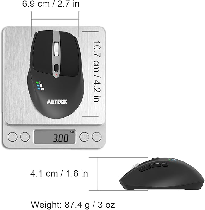 Arteck Wireless Bluetooth Mouse with Nano USB Receiver, Black, 4-Month Battery Life, Ergonomic Design