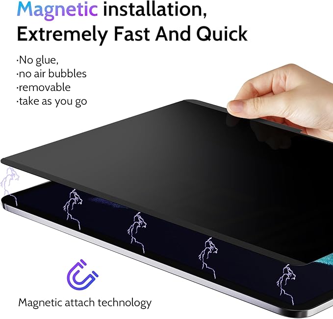 Peslv Magnetic Privacy Screen Protector for iPad Pro 13 Inch M4/M5 [2025/2024 8th/7th Gen], Removable Anti Blue Light Glare Spy Private Filter, High Sensitive Bubble-Free Black Security Screen