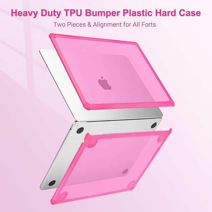 MOSISO Compatible with MacBook Air 13 inch Case M5 2026 M4 2025 M3 M2 2024-2022 A3449 A3240 A3113 A2681,3 in 1 Kit Crack-Resistant Heavy Duty Protective Plastic Hard Case with TPU Bumper, Bright Rose