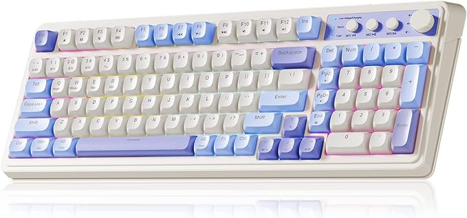 AULA 99 Key Keyboard, Tri-Mode Bluetooth/2.4GHz/USB-C Cute Creamy Gaming Keyboard with Number Pad RGB Backlit, Media Knob Custom Mechanical Feel Computer Keyboards for MAC Xbox PC Gamer - Purple
