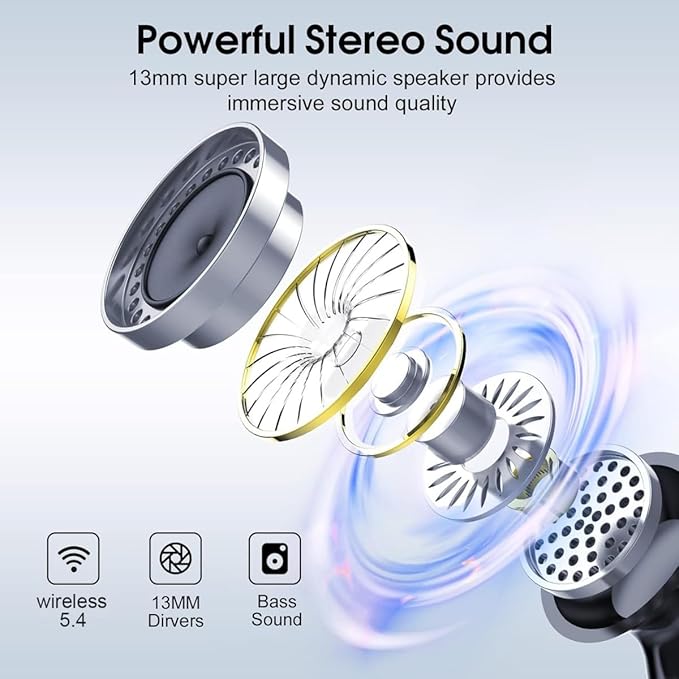 Wireless Earbuds, Bluetooth 5.4 Headphones Ear Buds With Bass Stereo Sound Noise Reduction Earphones, 120H Playtime,IPX7 Waterproof USB-C , Touch Control LED Display Headset For Work Sport (Black)