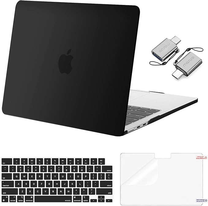MOSISO Compatible with MacBook Air 13 inch Case M5 2026 M4 2025 M3 M2 2024-2022 A3449 A3240 A3113 A2681, Hard Shell&Keyboard Cover&Screen Film&Type C for MacBook Air 13.6 inch Case, Black