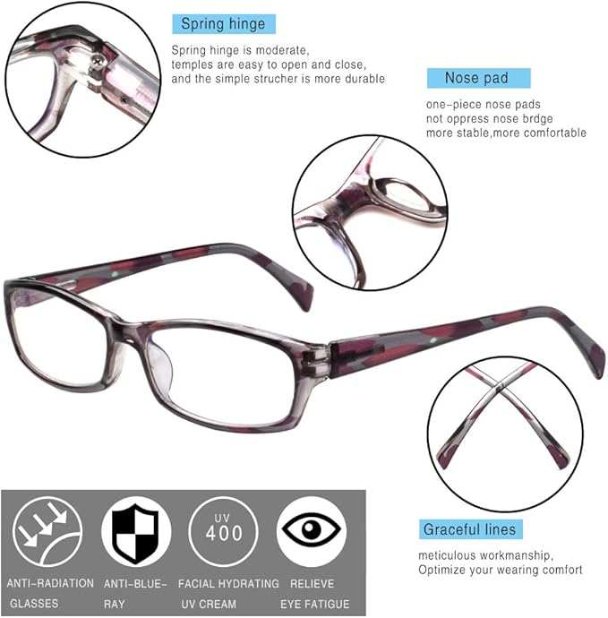 Henotin 5-Pack Reading Glasses Blue Light Blocking Anti Eyestrain Computer Reading Glasses for Women and Men Readers (5 Pairs Mix Color, 4.00)