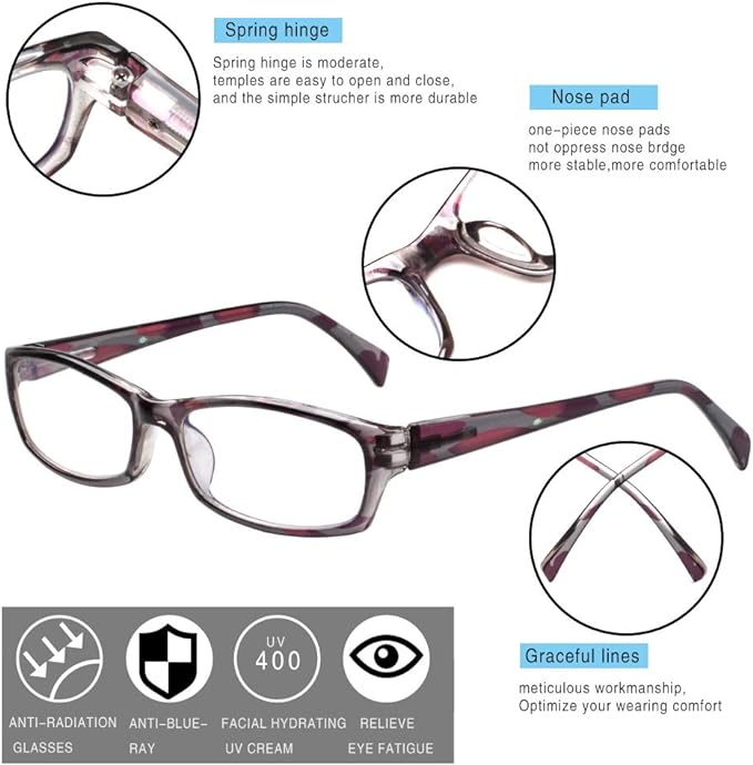 Henotin 5-Pack Reading Glasses Blue Light Blocking Anti Eyestrain Computer Reading Glasses for Women and Men Readers (5 Pairs Mix Color, 0.50)