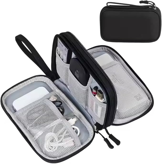 PrimeEssence Travel Cable Organizer Pouch Electronic Accessories Carry Case Portable Waterproof Double Layers Storage Bag for Cord, Charger, Phone, Earphone Black