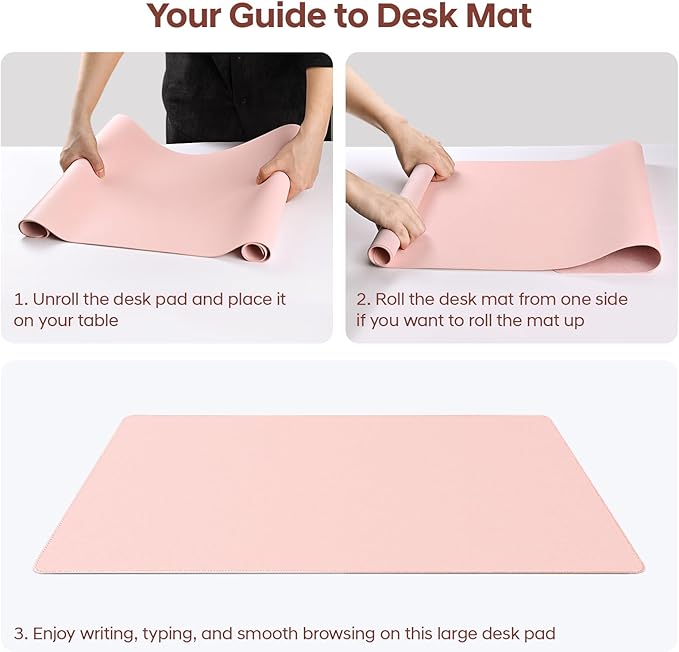 Leather Desk Pad Protector, Office Desk Mat, Large Mouse Pad, Non-Slip PU Leather Desk Blotter, Waterproof Computer Desk Writing Pad for Office and Home (Light Pink, 31.5" x 15.7")